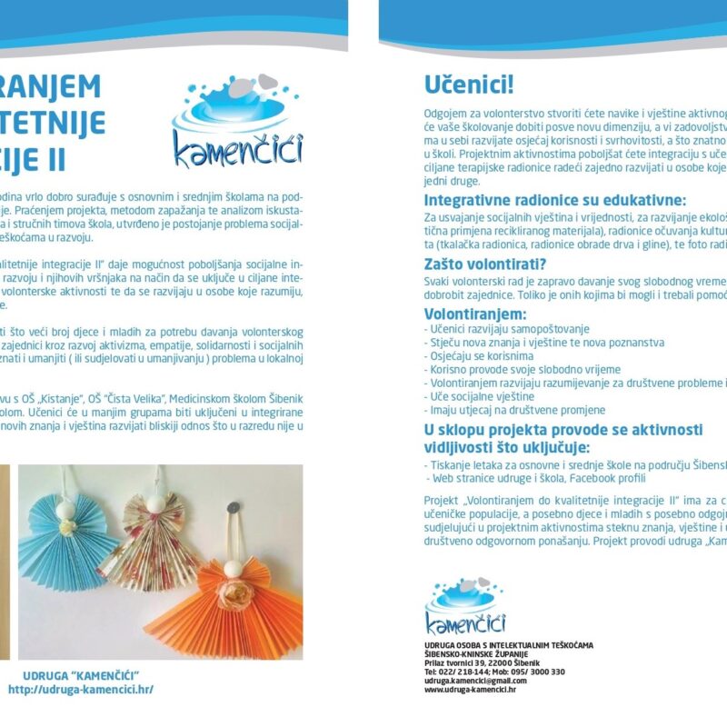 „Volontiranjem do kvalitetnije integracije II“ - Udruga Kamenčići